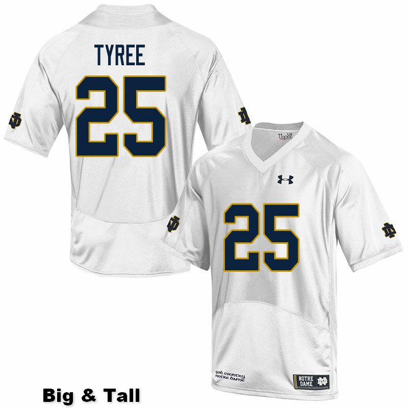 Men's NCAA Notre Dame Fighting Irish #25 Chris Tyree Stitched College Under Armour Authentic White Big & Tall Football Jersey YS10J83CQ